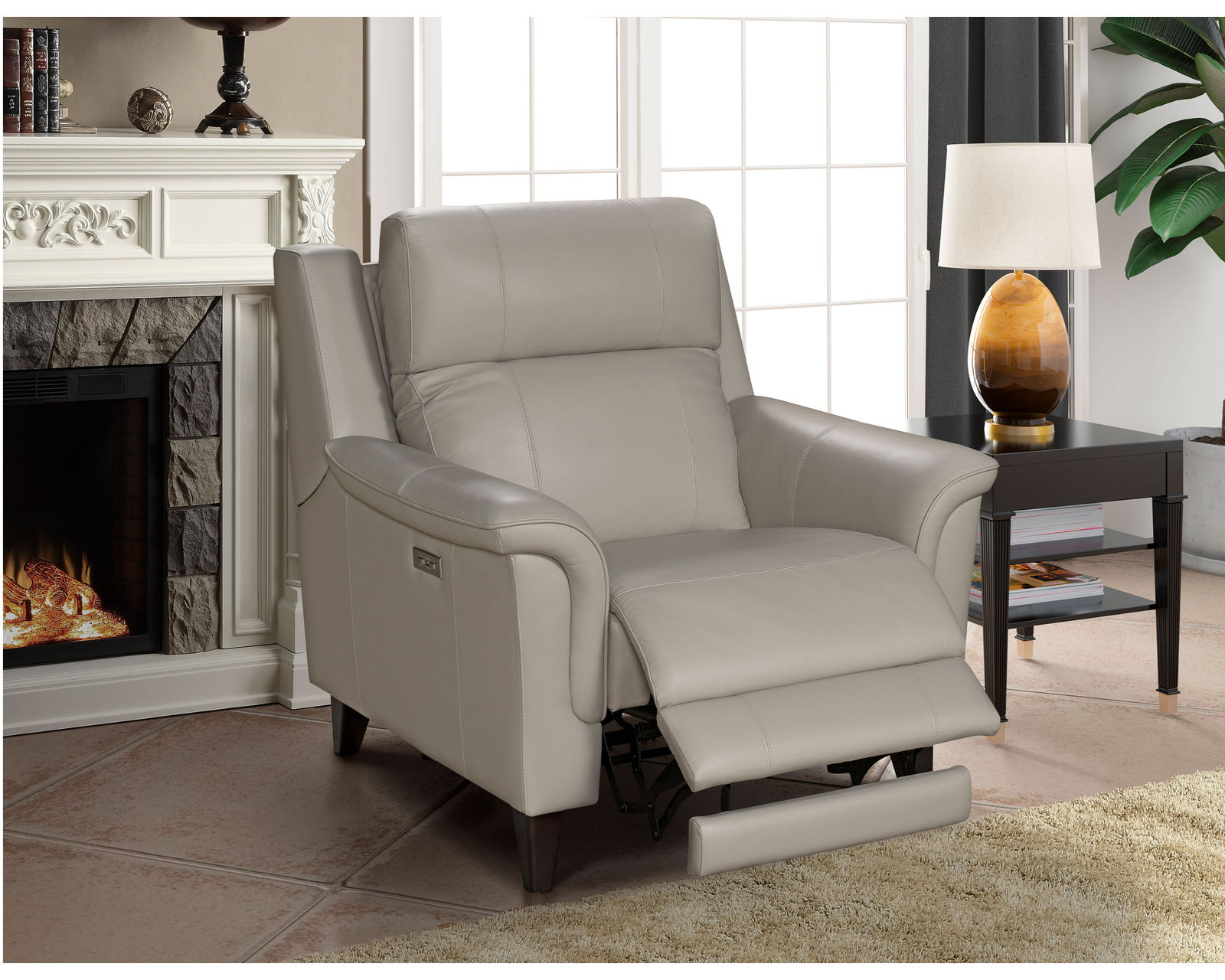 Kester Leather Power Headrest Power Recliner (Cream) In stock - Includes Power Headrest - Power Recline