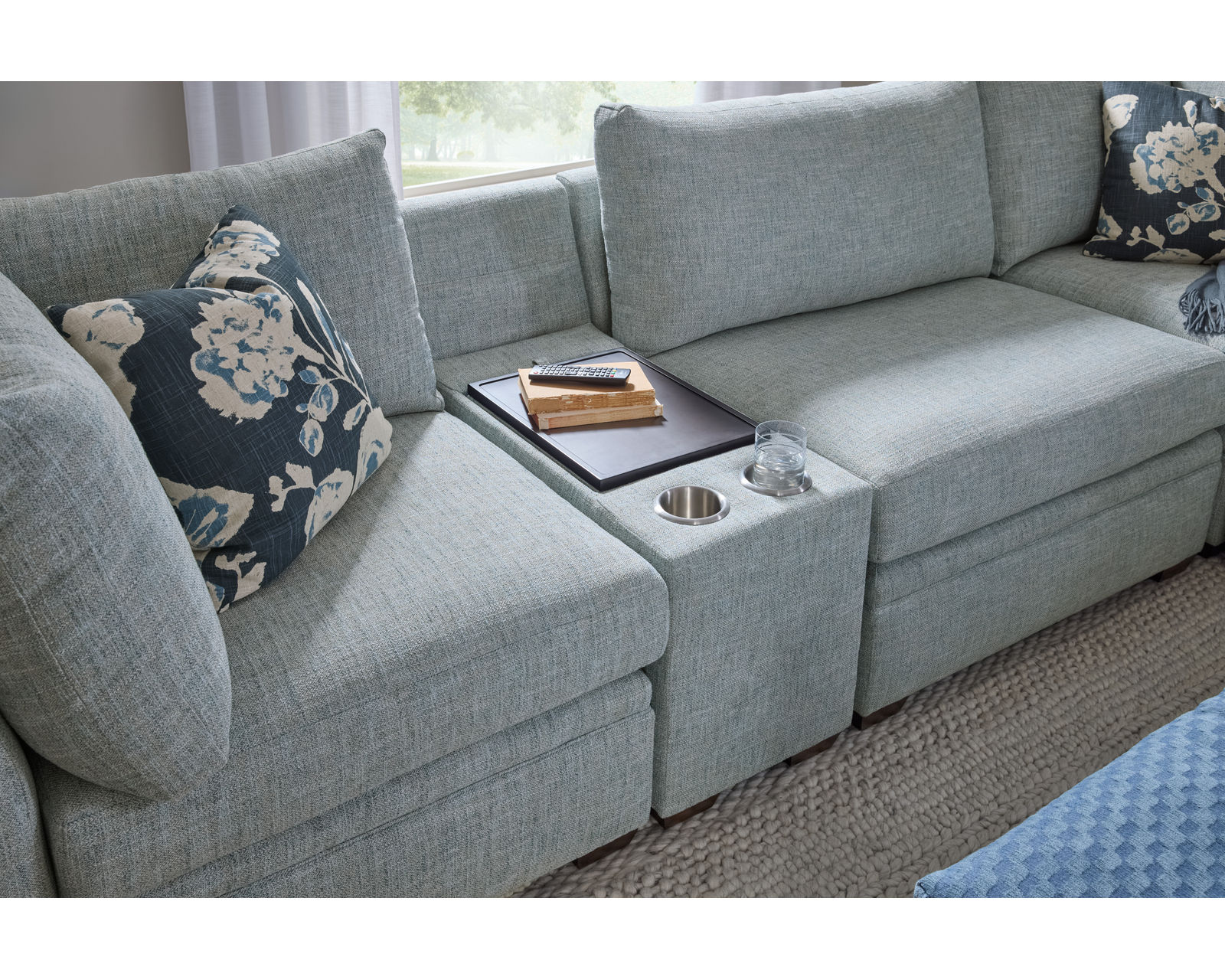 Evelyn 5023 Modular Sectional (+100 fabrics) - Two cupholders provide a space for beverages