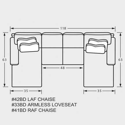 Layout C: Three Piece Sectional 63" x 118" x 63"