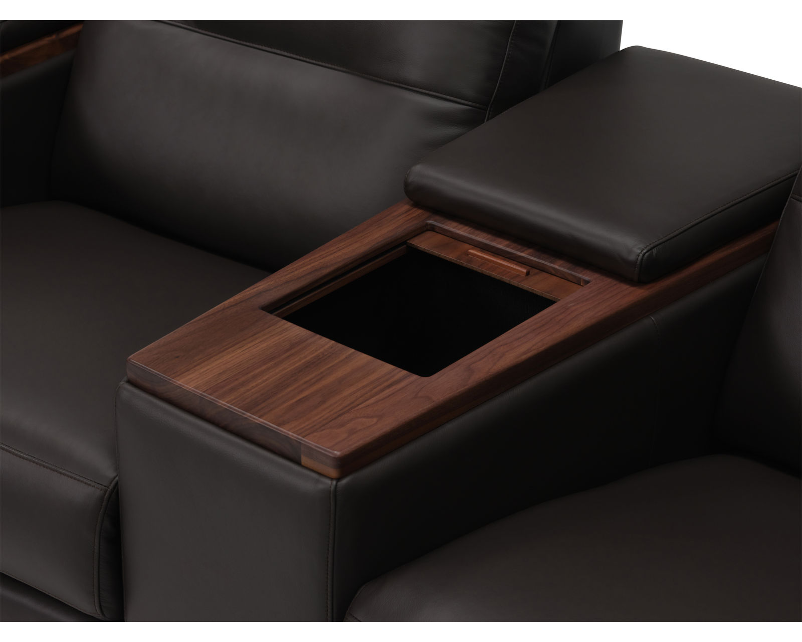 Reece 40109 Home Theater Sectional (+200 colors) - Entertainment Console features storage with solid wood top (2 finishes available)