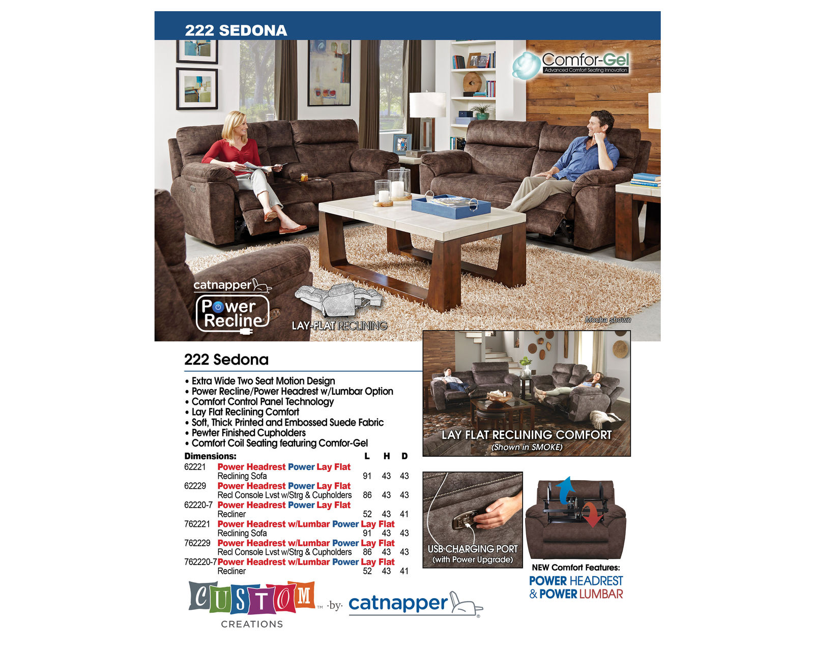 Sedona 91" LayFlat Power Reclining - Power Headrest Sofa - 2 Colors Available