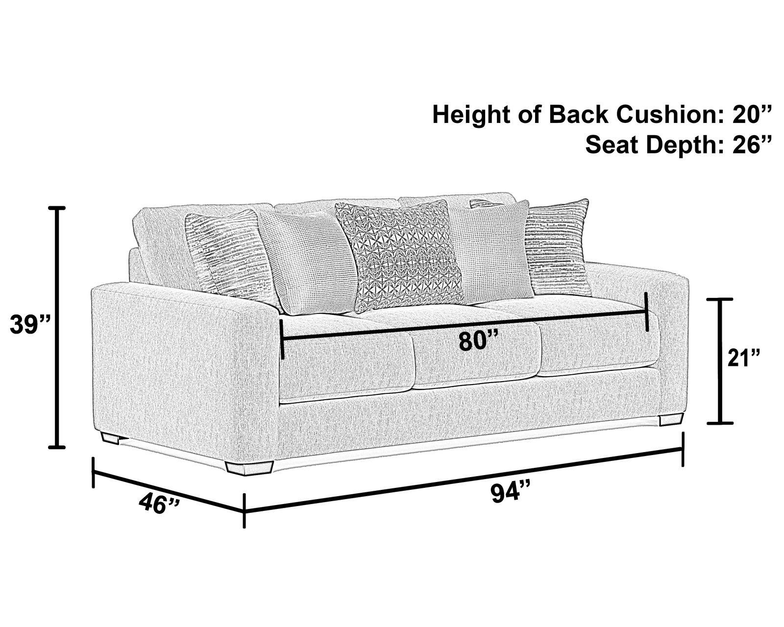 Hyde Park 94" Stationary Sofa (2 colors) includes pillows - Sofa Size