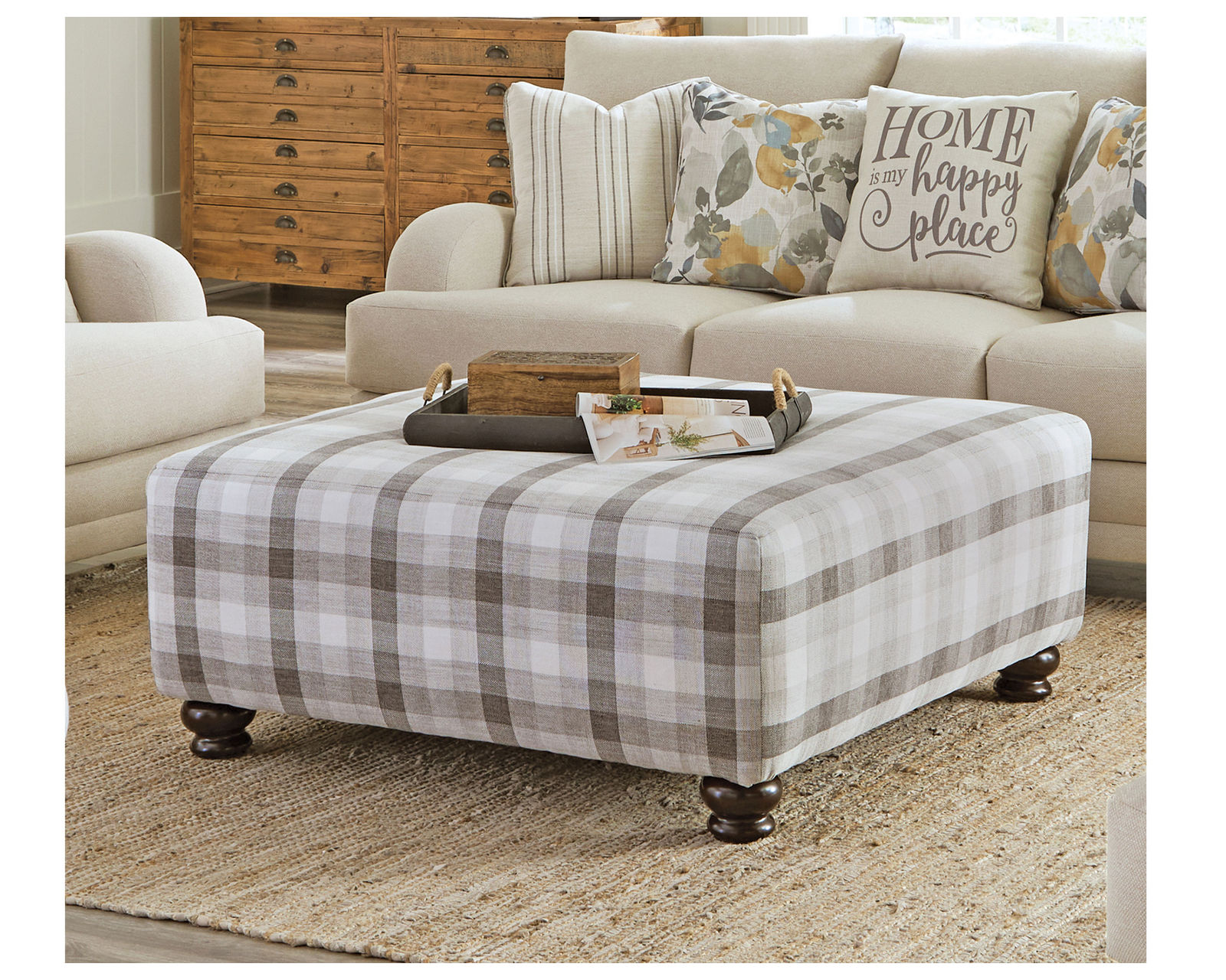Jonesport 90" Stationary Sofa (farmhouse inspired) - Jonesport Square Cocktail Table