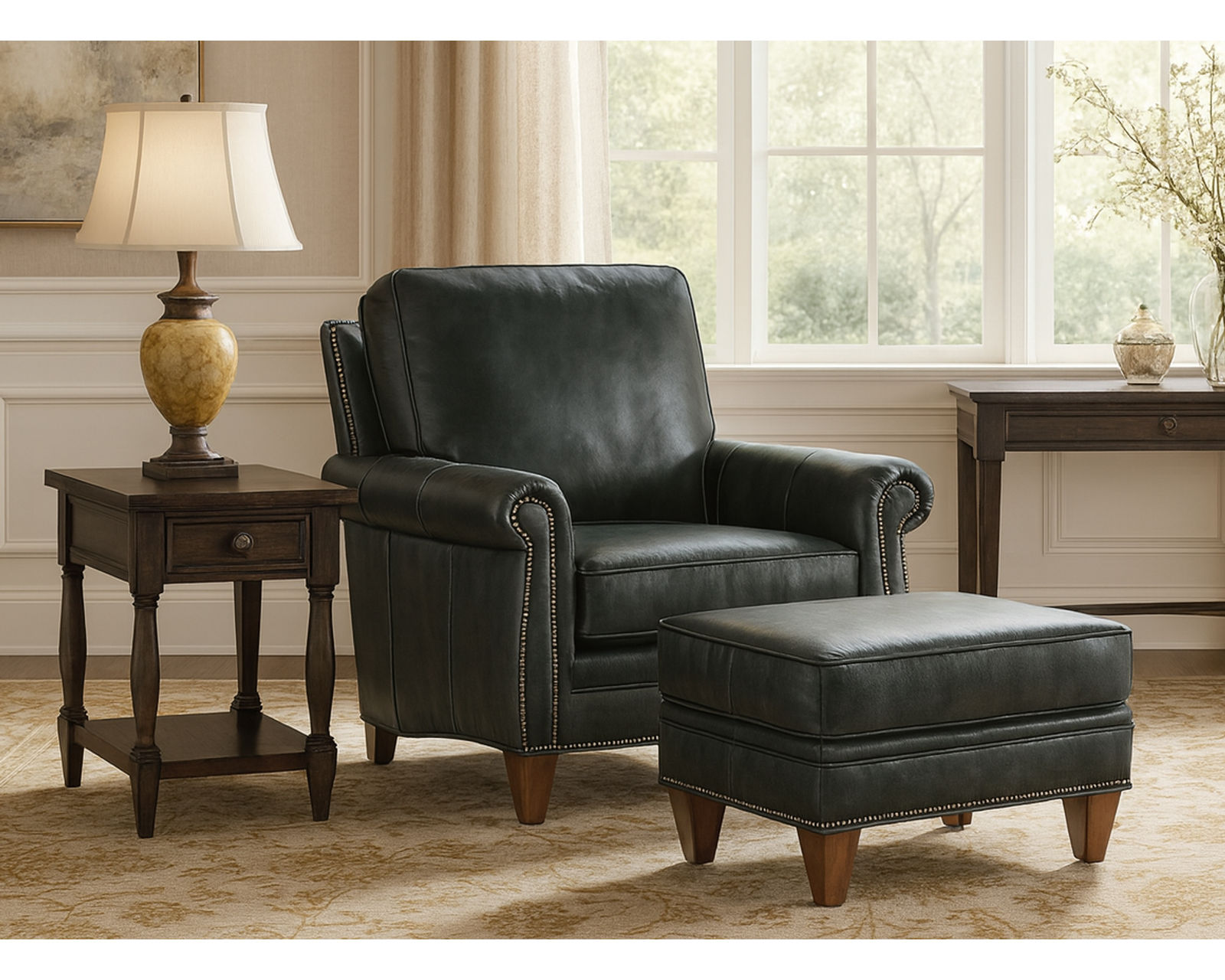 Bradington Young Reddish 579 Chair (12 leathers) 8-Way Hand Tie - Reddish Stationary Chair 8-Way Hand Tie