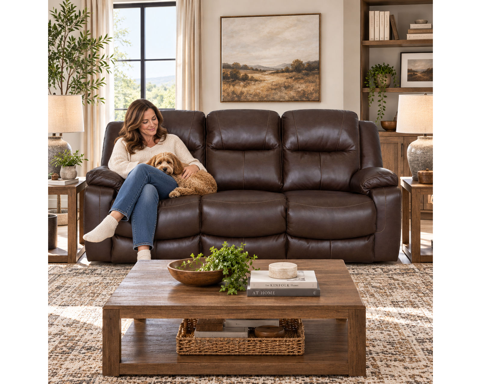 Culver 90" Reclining Sofa with Drop-Down Table & Cupholders (Leather-Look Style. Plush Comfort. Designed Around the Way You Relax) - Sit Back. Franklin Does the Rest.