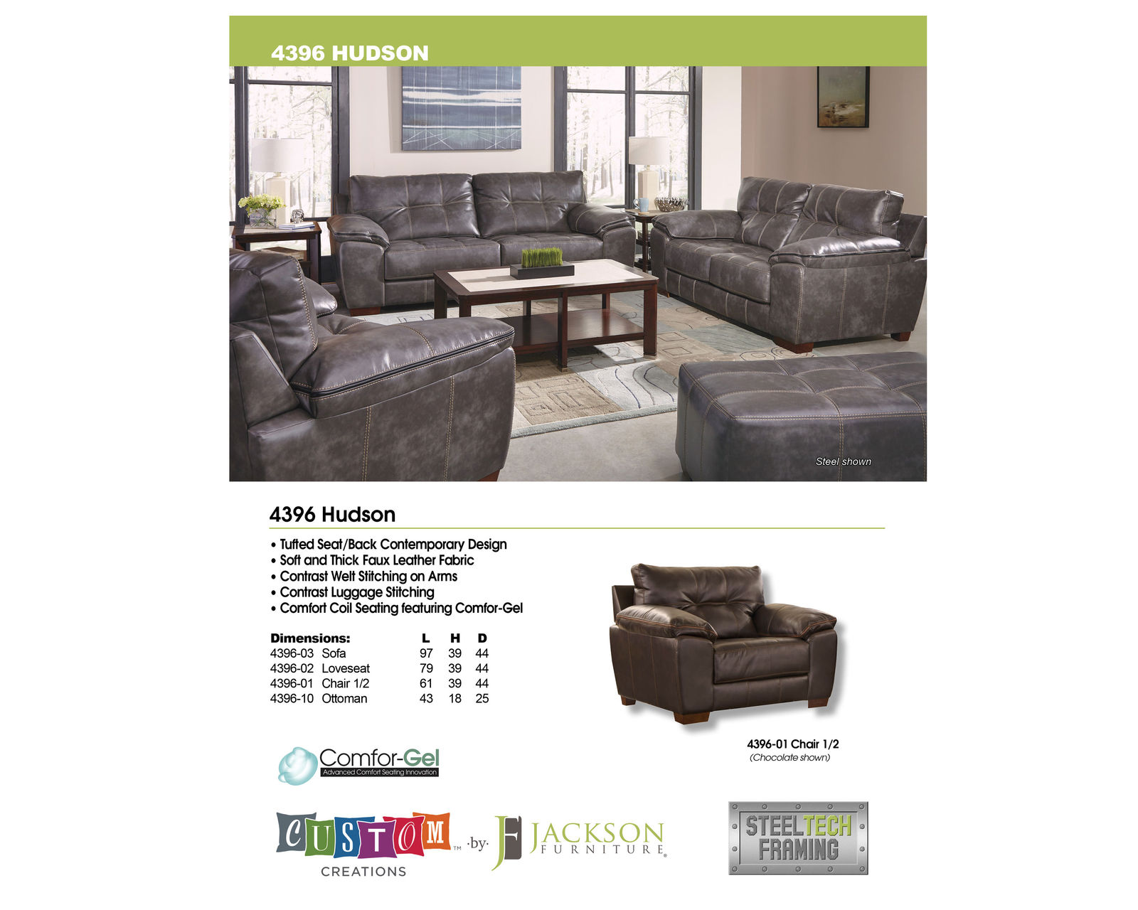 Hudson 97" Faux Leather Sofa (Includes Pillows) - 2 Colors