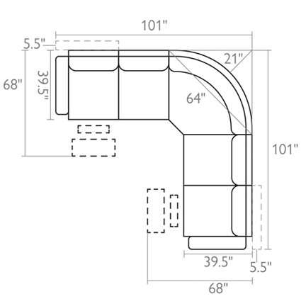 Layout A: Five Piece Sectional 101" x 101" (2 recliners)