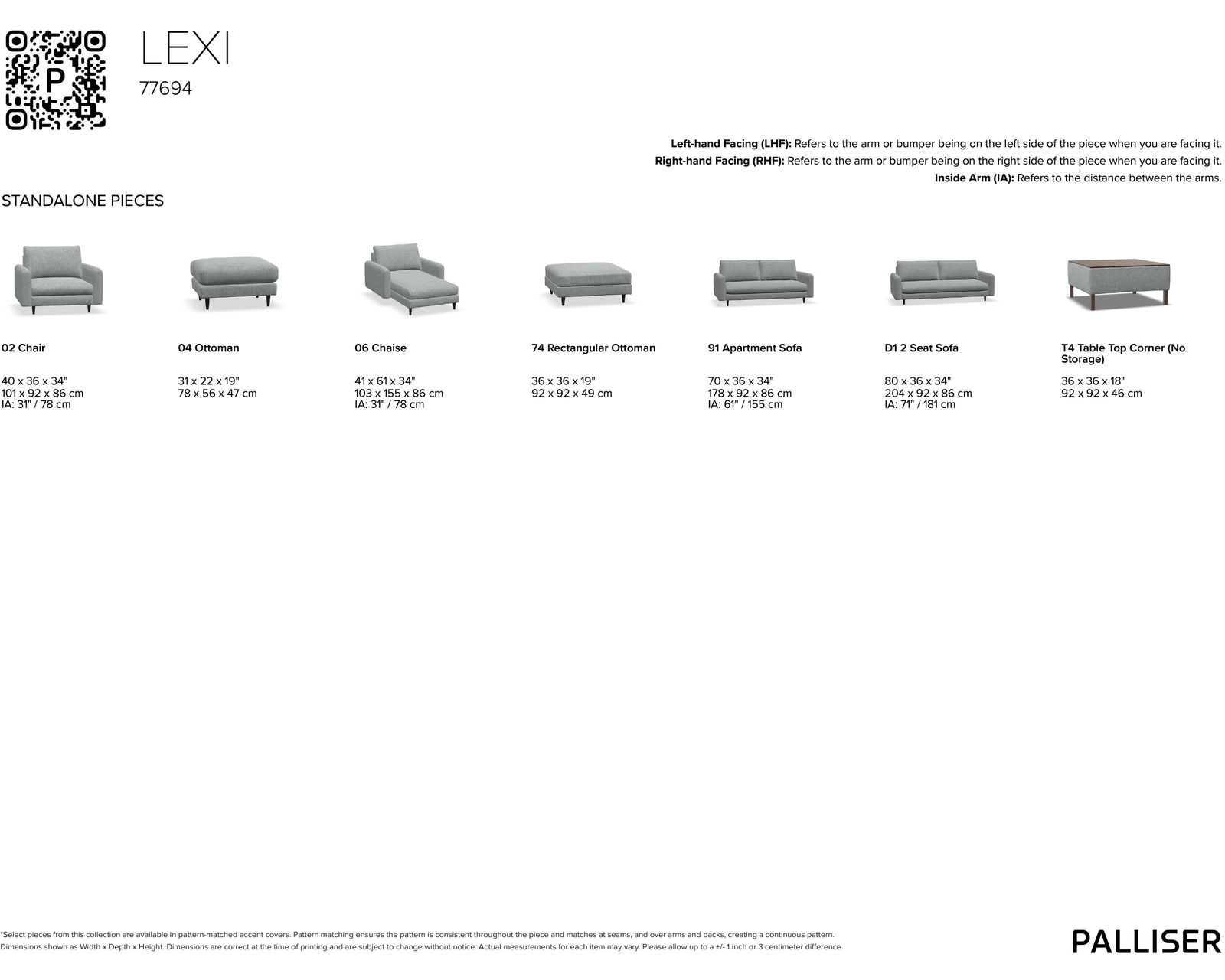 Lexi 77694 Sofa (70" or 80") +100 leathers - Pieces Available