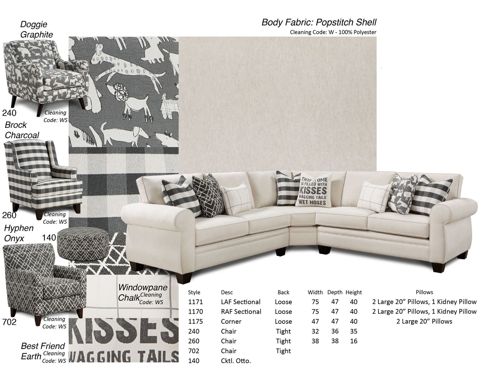 Popstitch Shell Three Piece Stationary Sectional (performance fabric) 122" x 122"