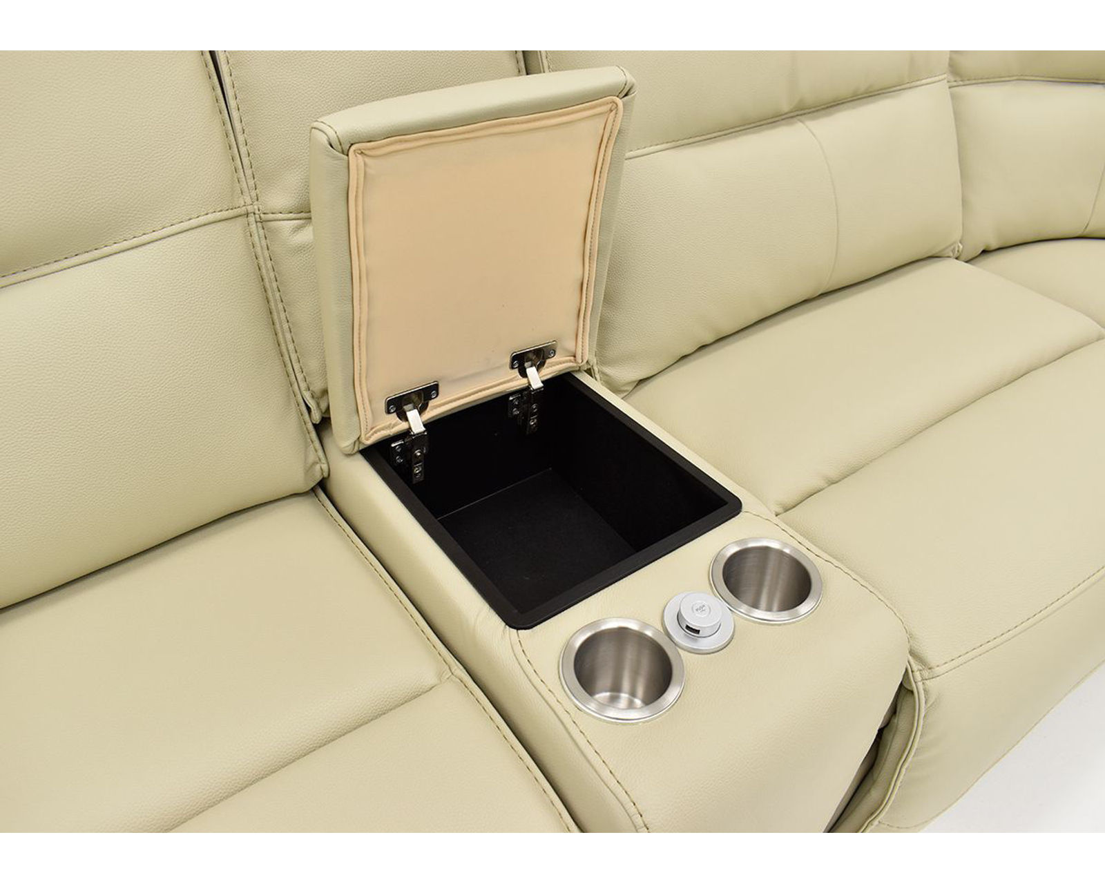 Spartacus Power Headrest Power Reclining Sectional Oyster (Leather like fabric) In stock - Fast shipping - Center console with storage, USB and Cupholders