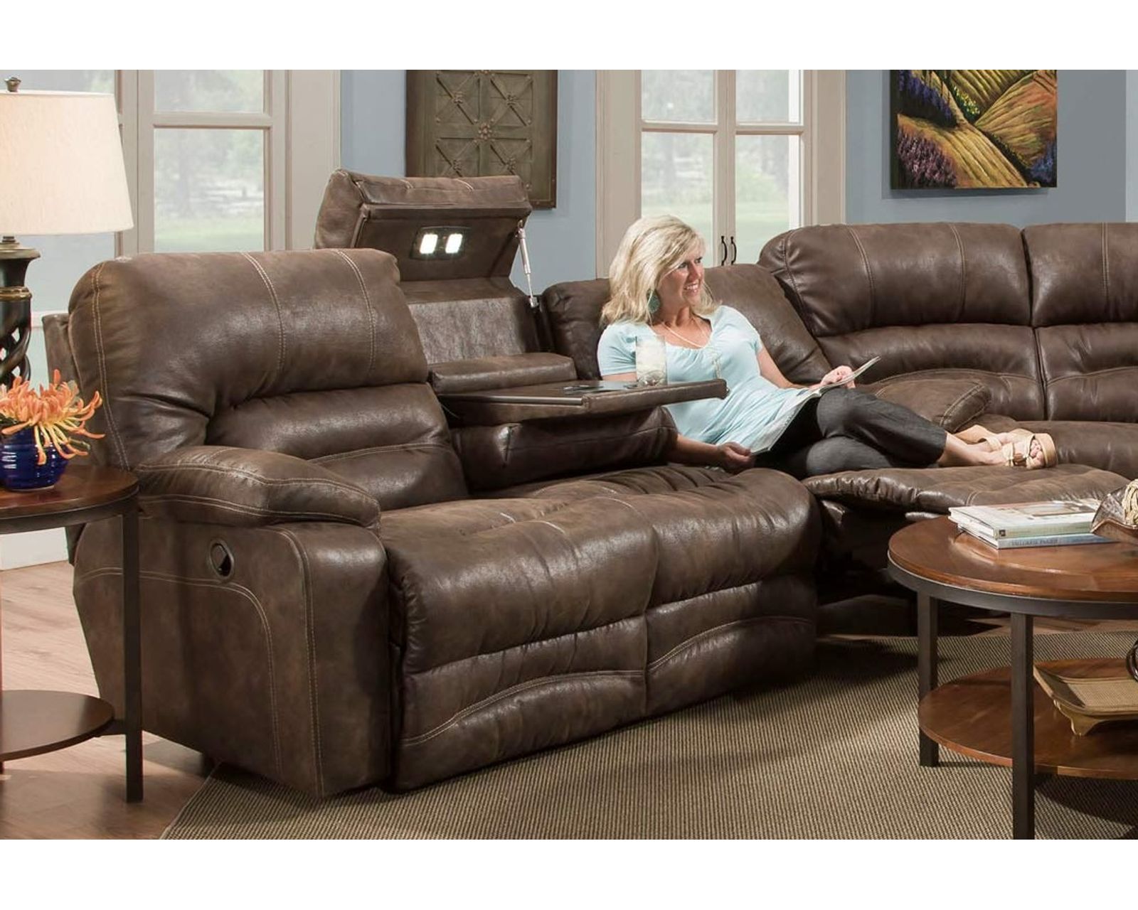 Legacy 88" Reclining Sofa with Drop-Down Table & Lights (Classic Reclining Comfort. Smart Features for Everyday Living) - Dropdown Table with Lights and Cupholders