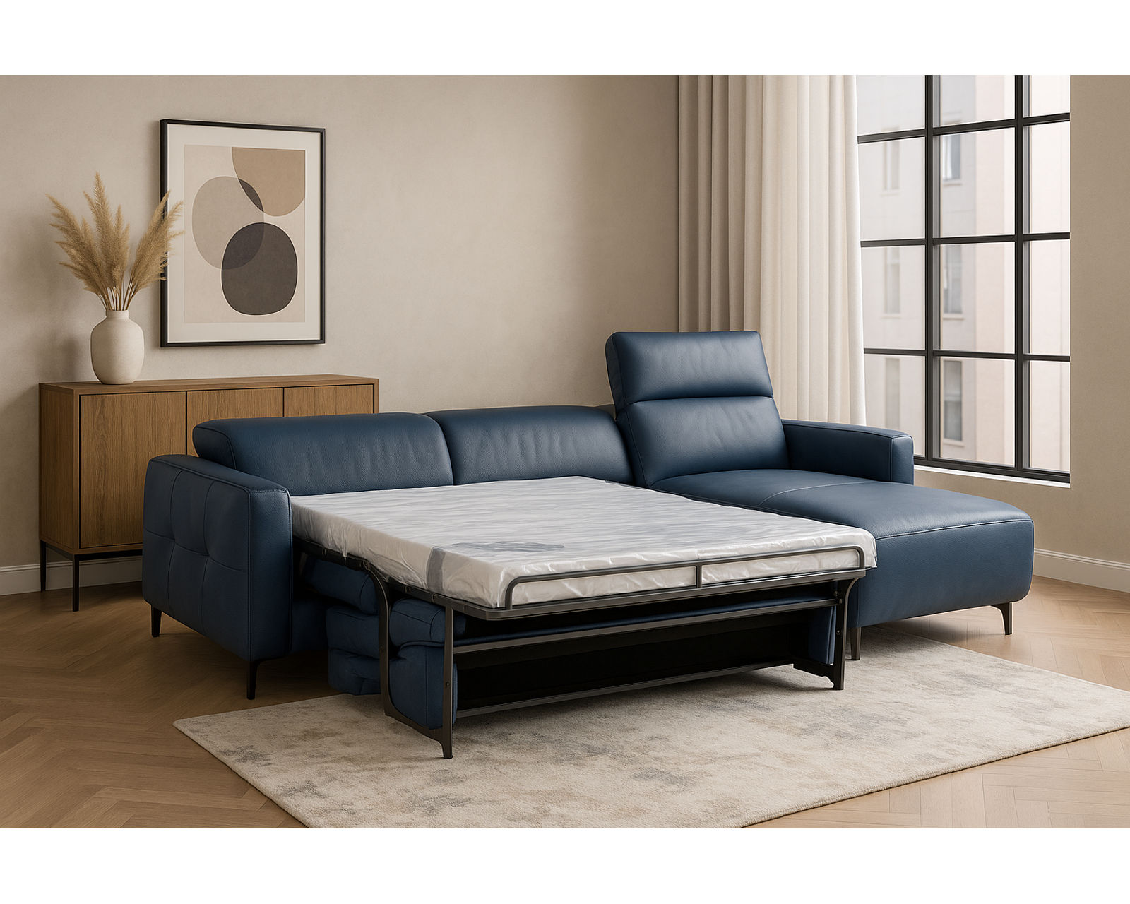 Capri C325 Chaise Sleeper Sectional (+55 leathers) - Layout A:  Two Piece Full Size Sleeper Sectional 111" x 65"