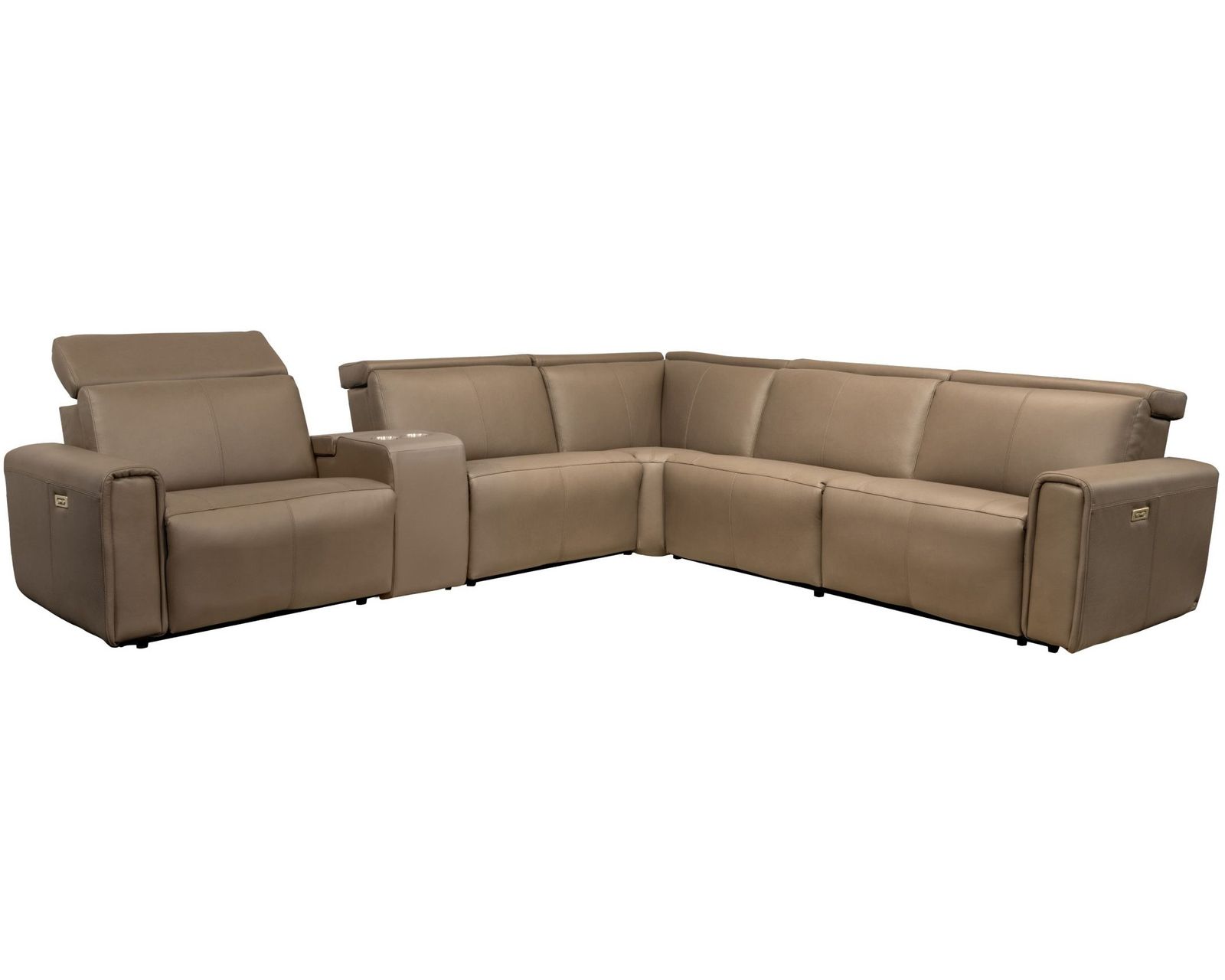 Nya 3099 Power Headrest Power Reclining Sectional (standard and wide seat widths) +140 leathers - Layout D: Six Piece Reclining Sectional 131" x 110" (2 recliners)