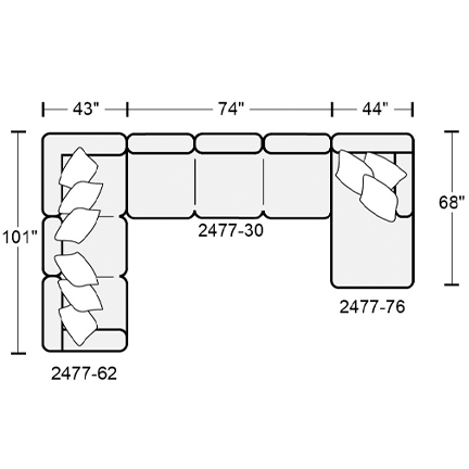Layout G: Three Piece Sectional 101" x 161" x 68"