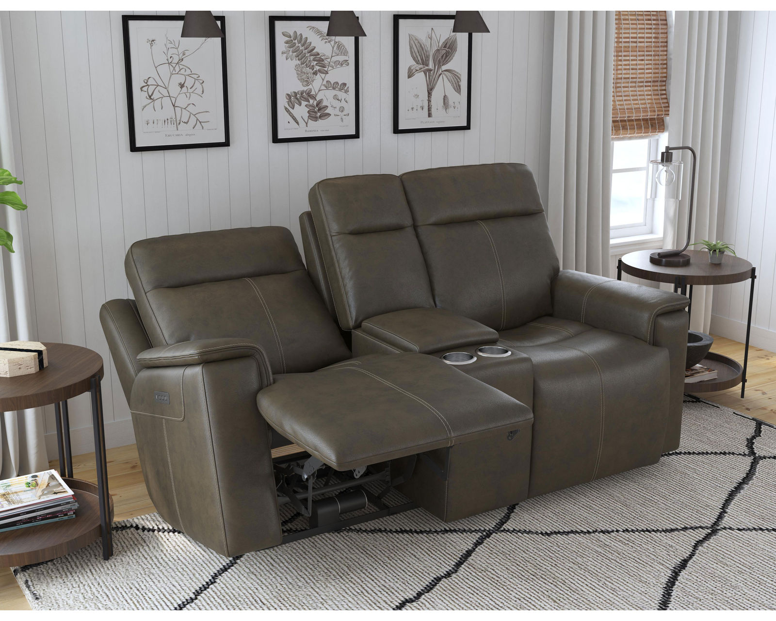 Odell Power Reclining Loveseat with Console, Power Headrests & Lumbar(Dark gray leather) in stock - Odell Power Reclining Loveseat with Console, Power Headrests & Lumbar