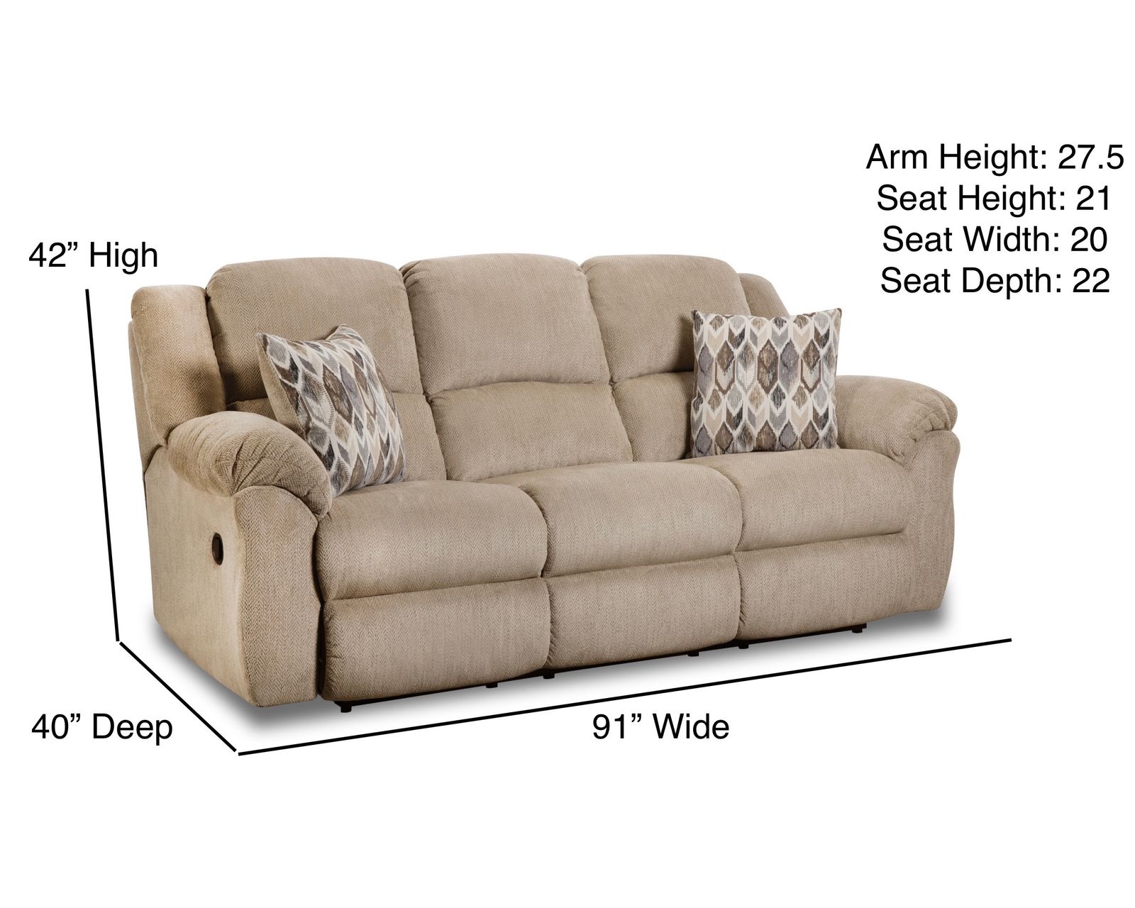Maple 91" Reclining Sofa Fawn (In stock) - Maple 91" Reclining Sofa