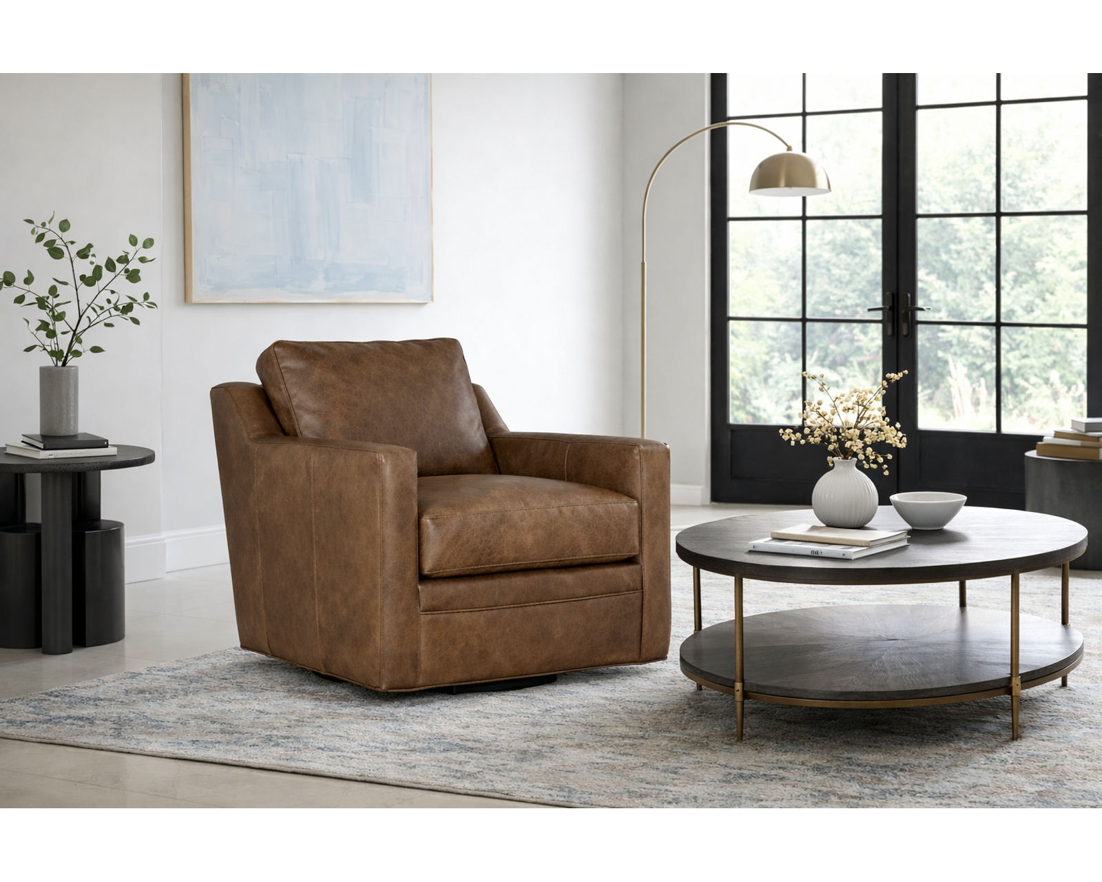 Bradington Young Melville 771 Conversation Sofa (12 leathers) 8-Way Hand Tie - Melville Swivel Chair 8-Way Hand Tie