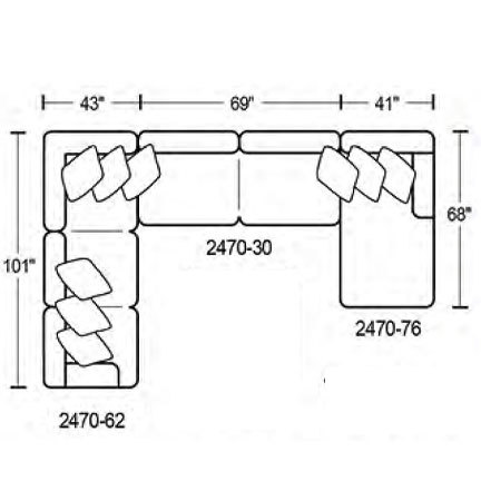 Layout F: Three Piece Sectional 68" x 153" x 101"