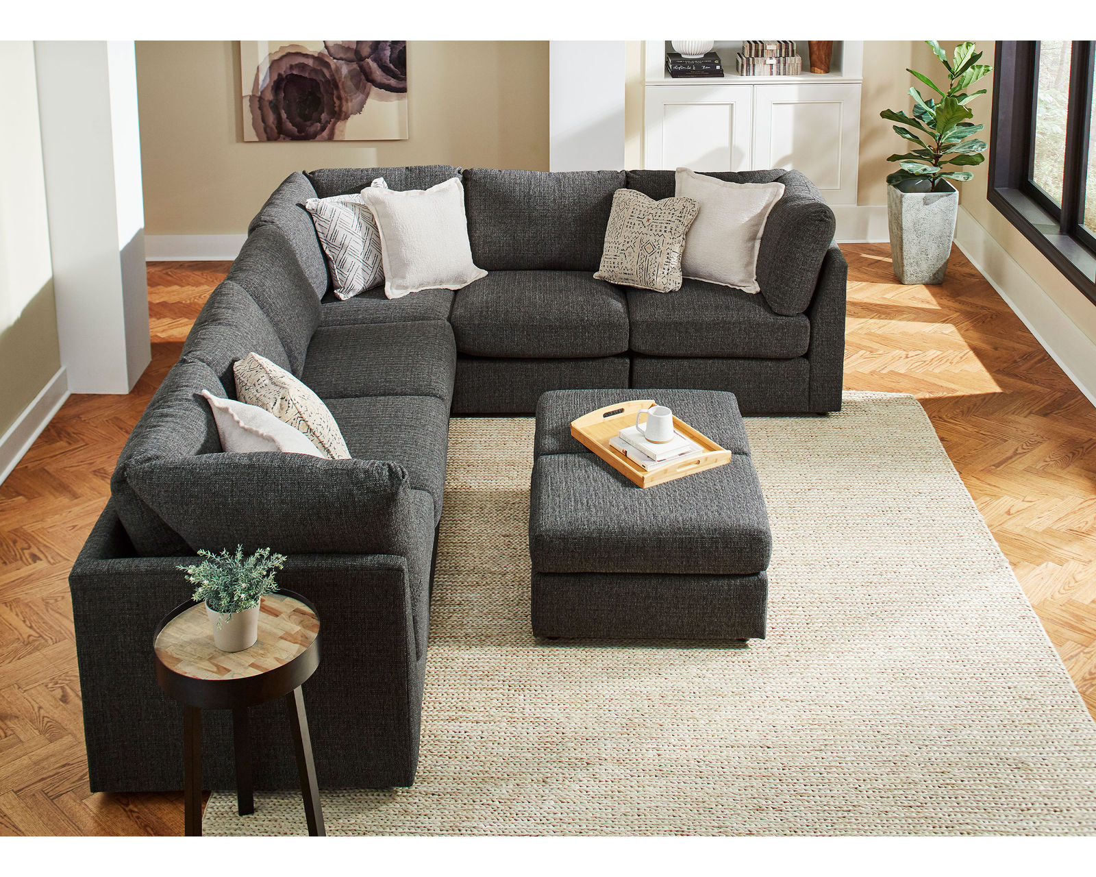Jelsea Modular Sectional (+100 fabrics) - Layout G: Six Piece Sectional 129" x 99.5" (Ottoman Additional)