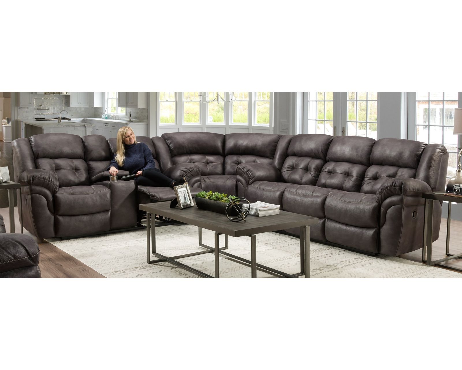 Haven Three Piece Power Reclining Sectional Charcoal (In stock) - Haven Three Piece Reclining Sectional with 4 recliners