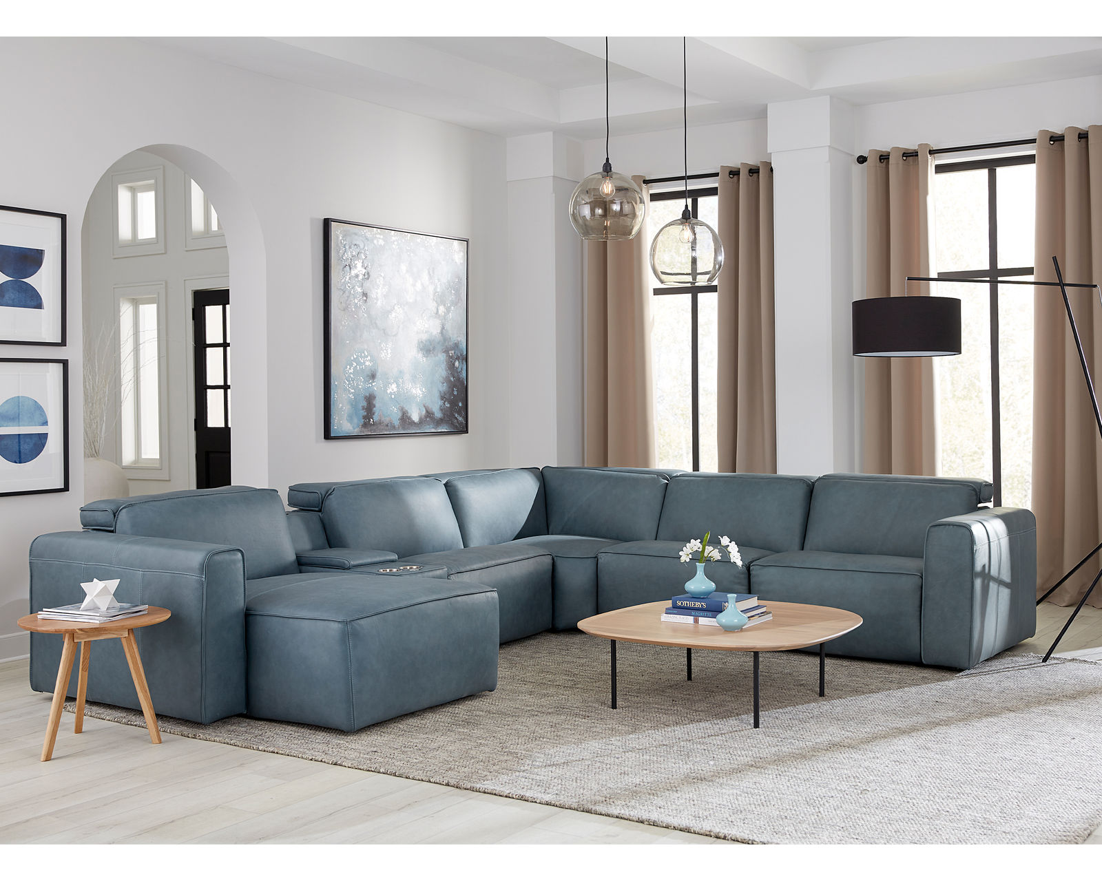 Colton 44007 Power Headrest Power Reclining Sectional (+100 leathers) - Layout F: Six Piece Chaise Reclining Sectional 62" x 135" x 122"