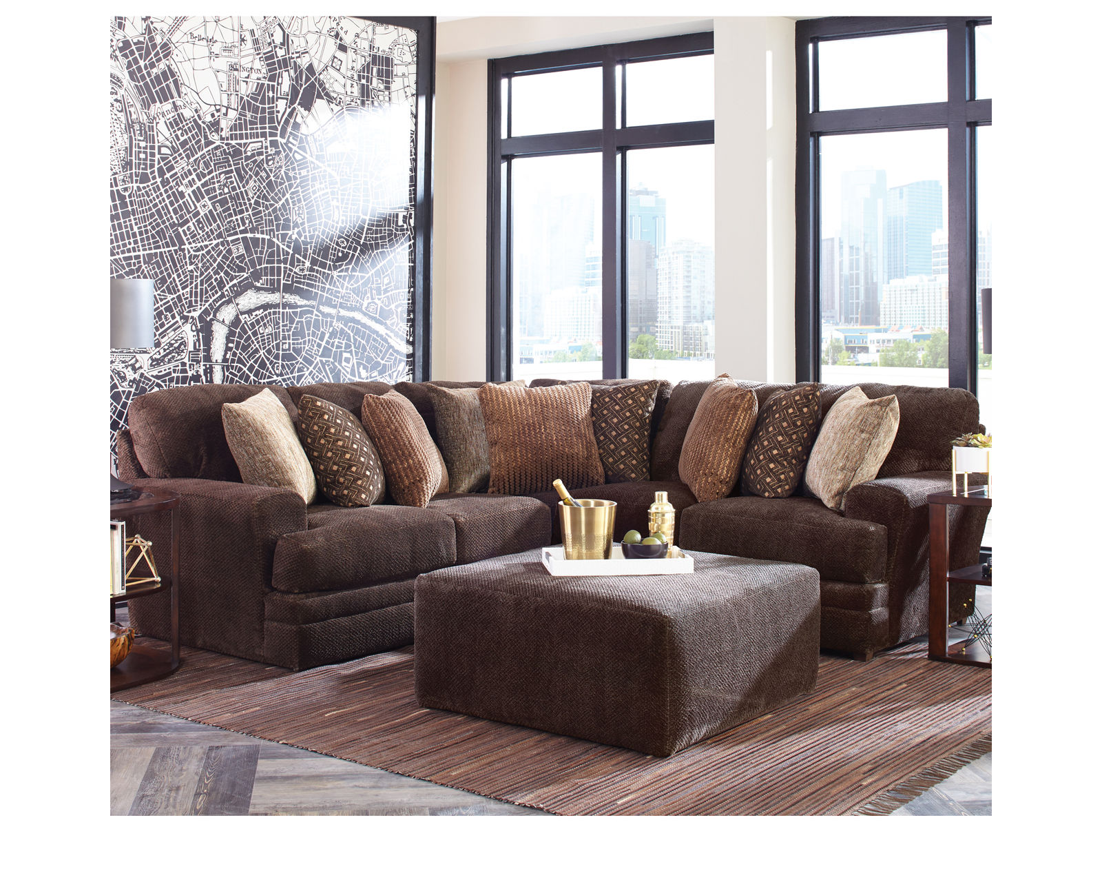 Mammoth Modular Sectional (2 colors) includes pillows - 15 pieces available - Layout O: Three Piece Sectional 104" x 104" (ottoman available)