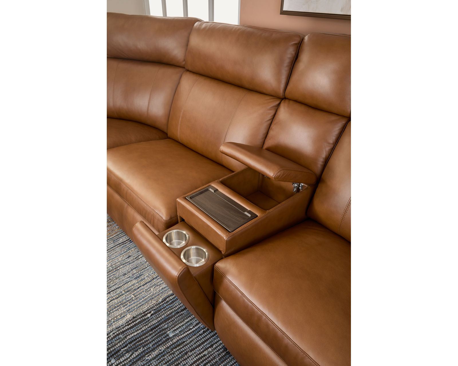 Wyatt 1596 Triple Power Reclining Sectional 705-72 (2 colors) in stock - Entertainment console with wireless charging, pop out cupholders, storage and USB charging