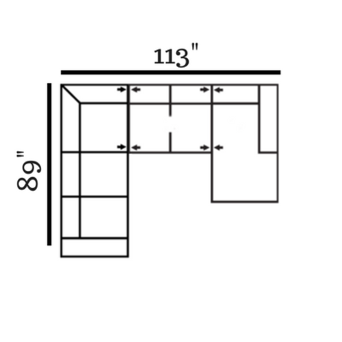 Layout Q: Three Piece Sectional 89" x 113" x 62"