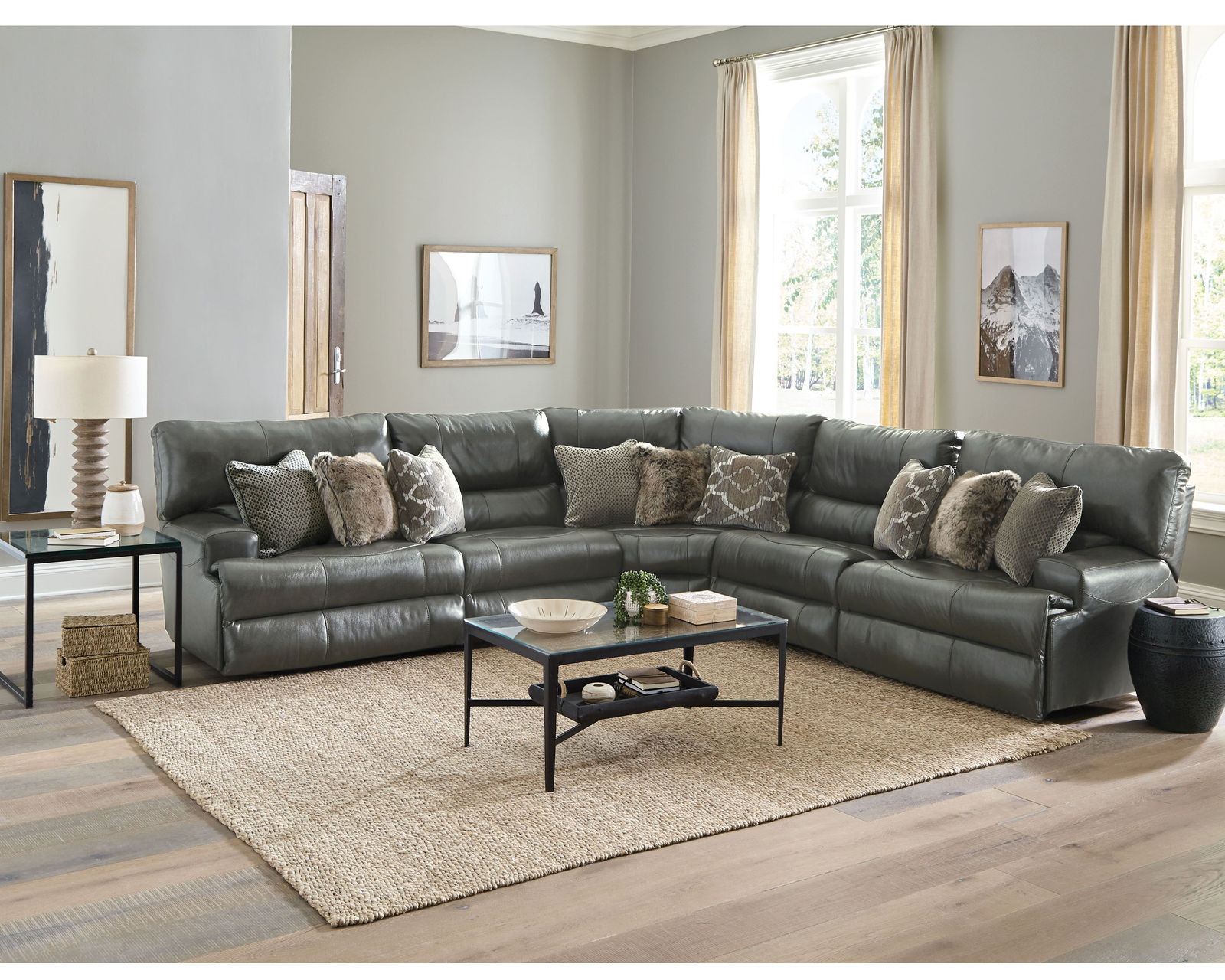 Como Lay Flat Modular Reclining Leather Sectional (2 colors) - Sectional Layout M: 