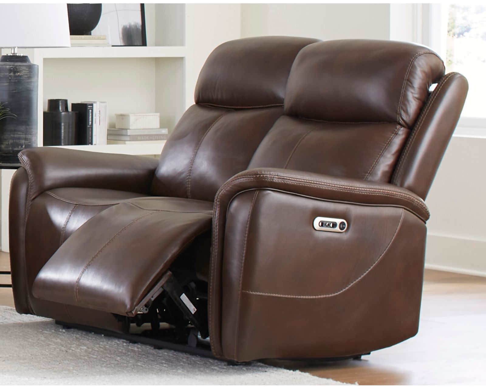 Cascade 83" Power Headrest Power Leather Reclining Sofa Auburn (In stock - Fast Shipping) - Cascade Power Headrest Power Reclining Loveseat