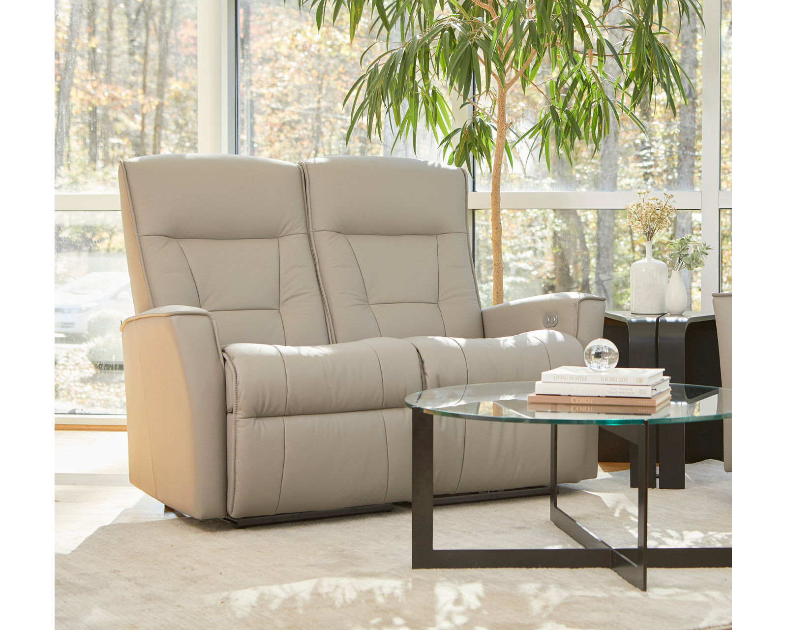 Harstad Power Reclining Wallsaver Sofa Fog (In stock - Fast shipping) - Harstad Power Dual Reclining Wallsaver Loveseat