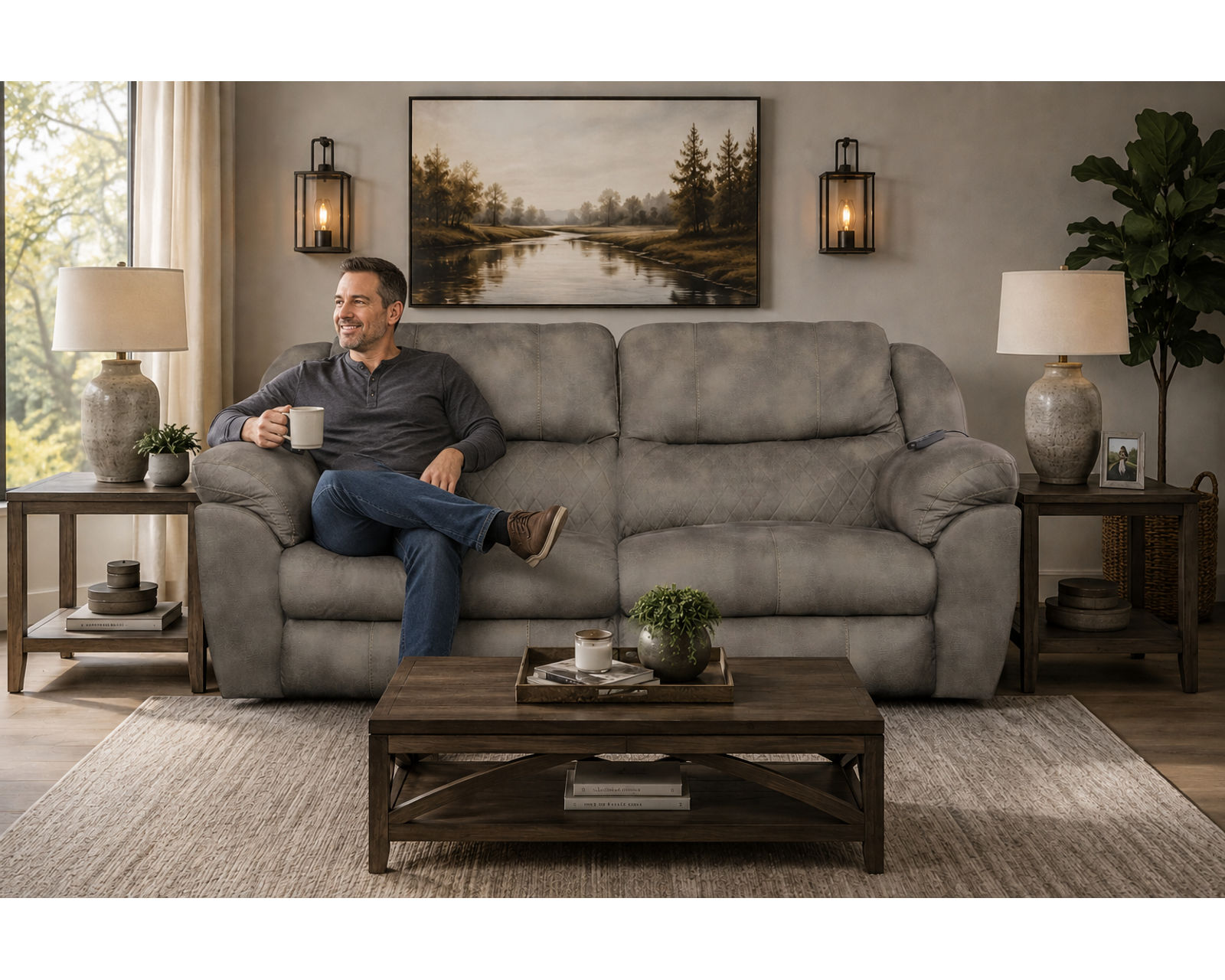 Flynn 90" Power Lay Flat Reclining Sofa with Power Headrests, Power Lumbar, Dual Heat & Massage - Flynn 90" Power Headrest – Power Lumbar – Power Reclining Sofa with Dual Heat and Massage