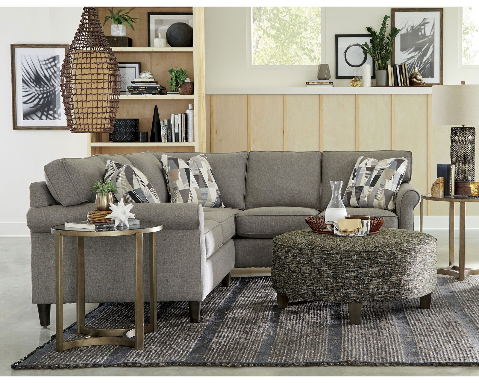 M9 Stationary Sectional (100+ Performance fabrics) Make it Yours - Shown with sock arm, box back cushions and conical (round) legs