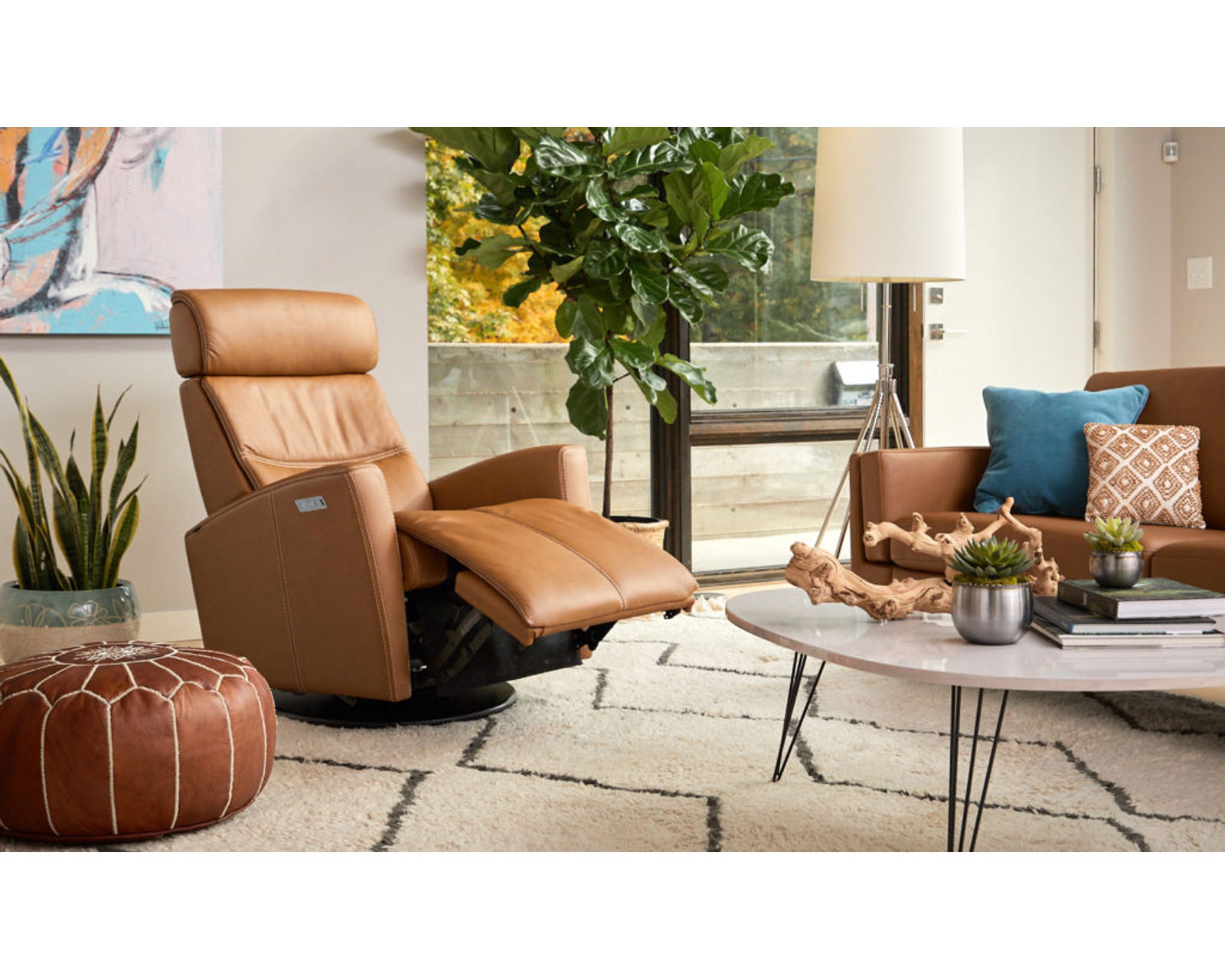 Milan 78" Leather Power Reclining Wall Saver Sofa Cognac (In stock - Fast shipping) - Milan Power Headrest Power Reclining Swivel Glider - 2 Sizes - In stock