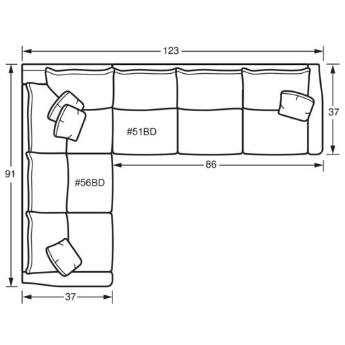 Layout F: Two Piece Sectional 91" x 123"