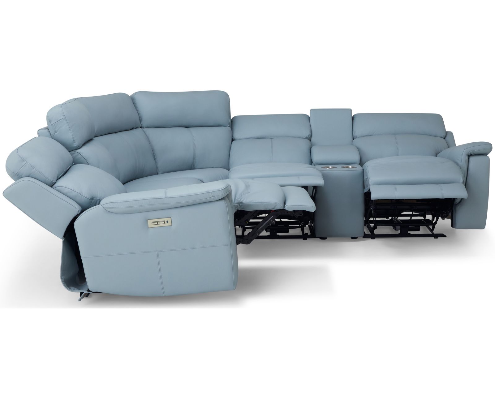 Henry 41051 Power Headrest Power Reclining Sectional (+100 leathers) - Layout C: Six Piece Sectional (2 recliners) 106" x 119" (armless power recliner available)