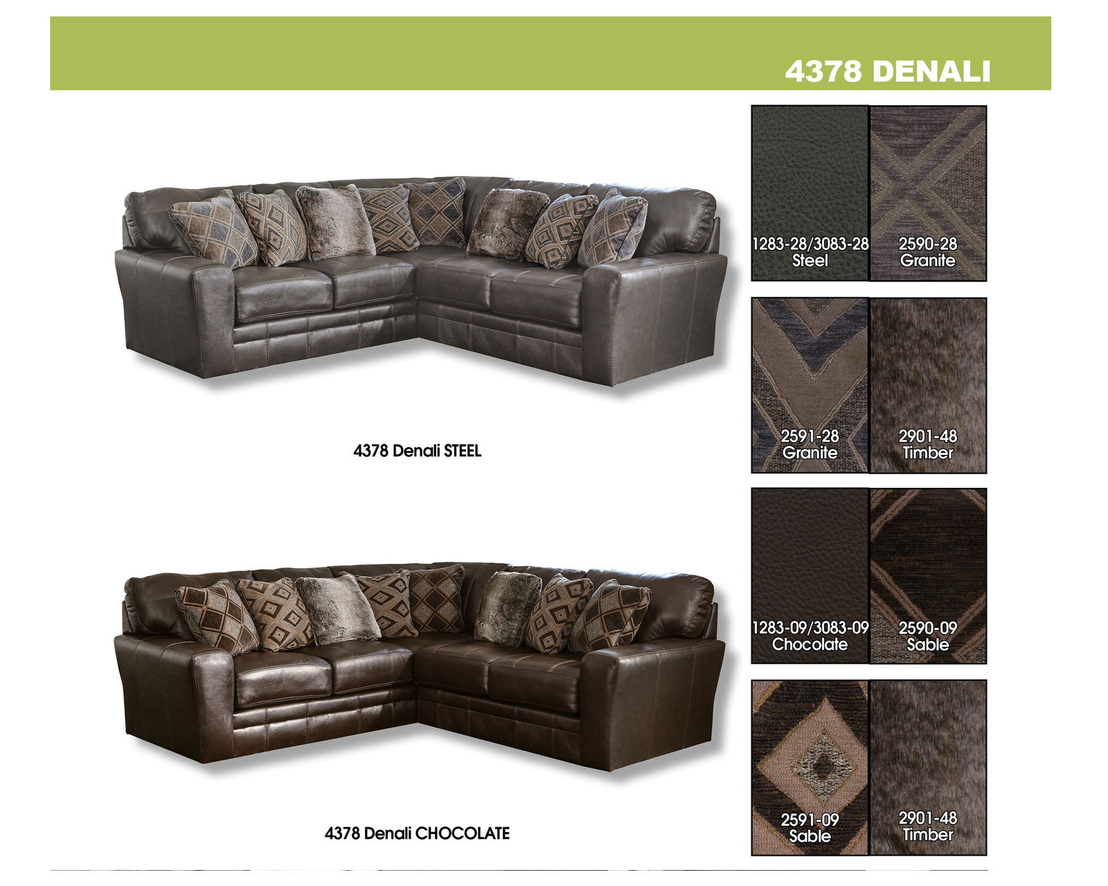 Denali Top Grain Leather Sectional (Includes Pillows) Choice of Colors - Two Italian Leather Colors