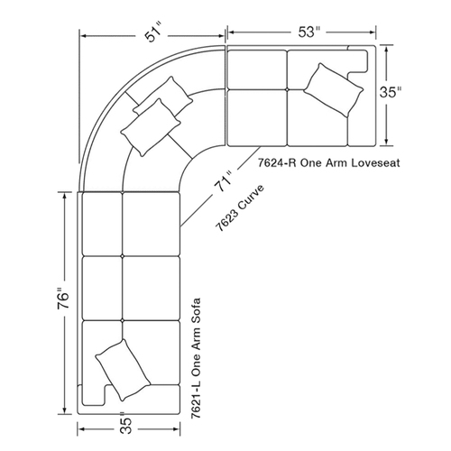 Layout F: Three Piece Sectional (127"x 104")