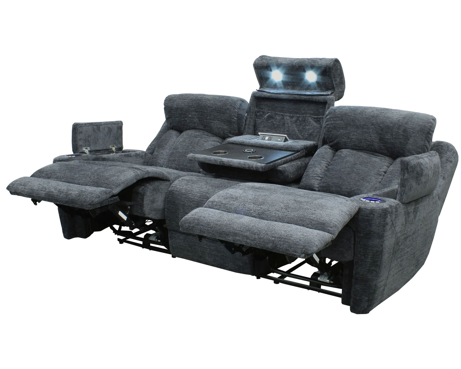 Dalton Power Headrest Power Recliner Charcoal (In stock - Fast shipping) - Dalton Power Headrest Power Reclining Console Sofa with Dropdown Table
