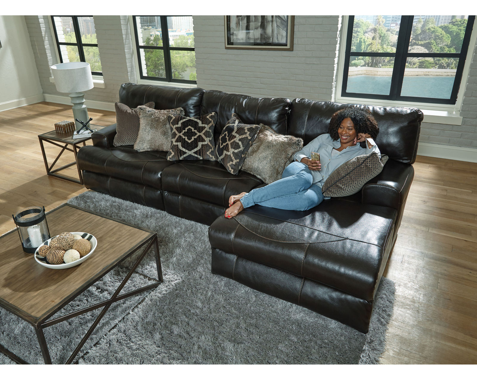 Como Lay Flat Modular Reclining Leather Sectional (2 colors) - Sectional Layout B: