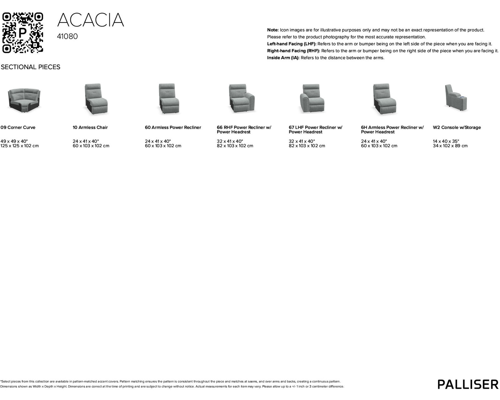 Acacia 41080 Power Headrest Power Reclining Sectional (+100 leathers)