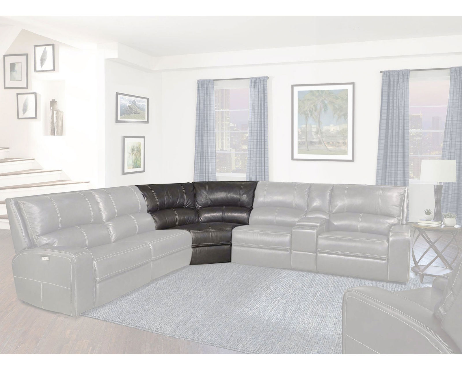 Swift Power Headrest Power Reclining Sectional Twilight Leather  (In stock - Fast shipping) - Corner Wedge