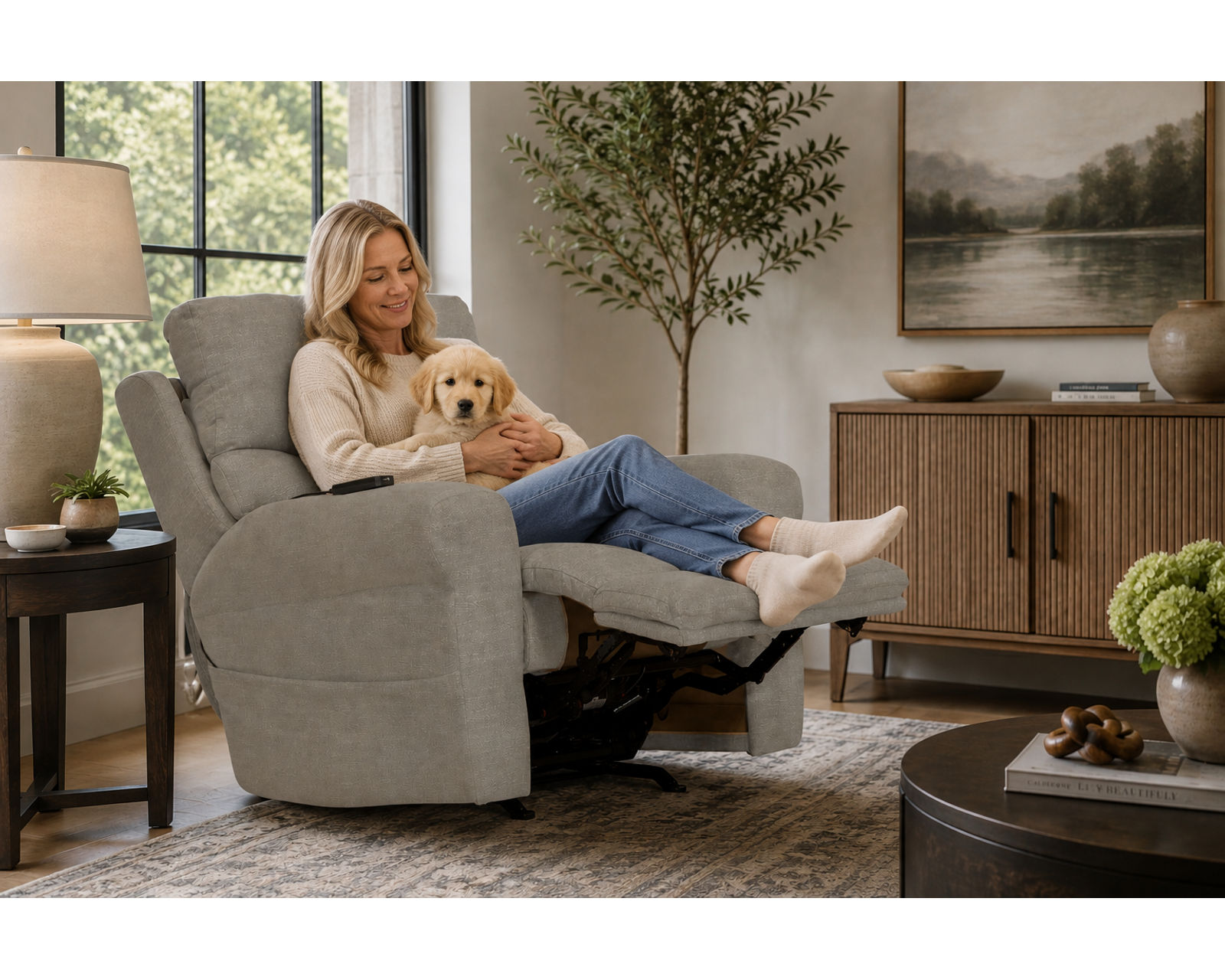 Unity Power Headrest Power Rocker Recliner with CR3 Heat & Therapeutic Massage Nanobionic Performance Fabric (2 colors) - Designed for Comfort. Engineered for Relaxation.