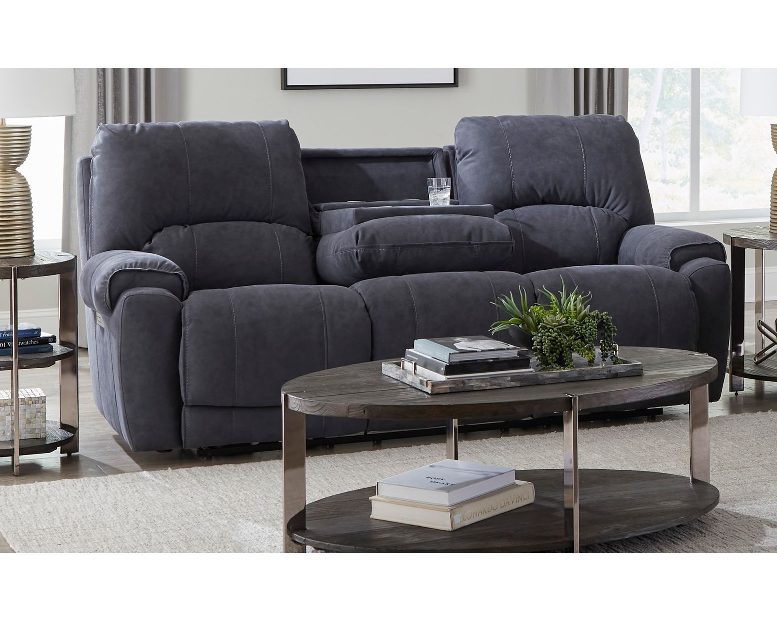 Havana Zero Gravity Triple Power Recliner Navy (In stock) - Havana 88" Zero Gravity Triple Power Reclining Sofa with Drop Down Table
