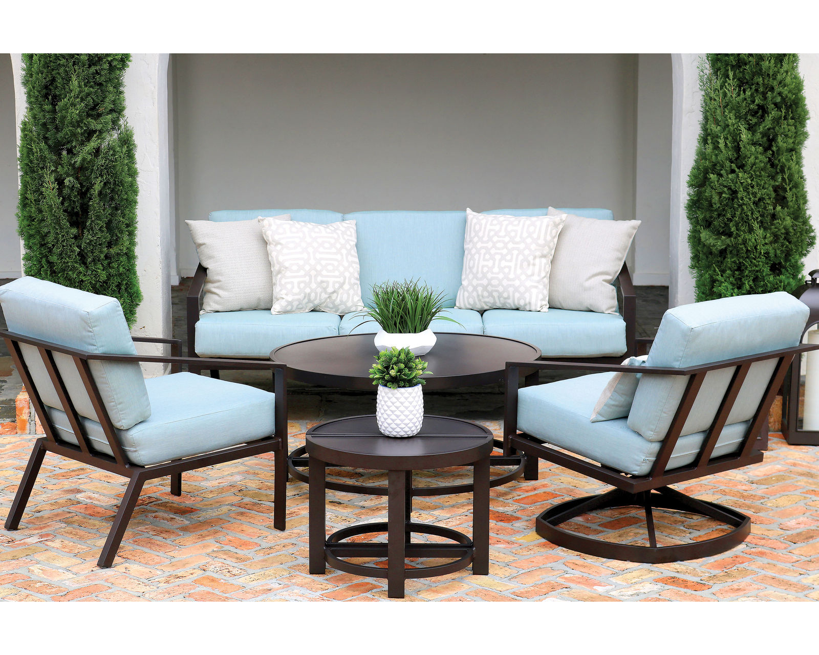 Capstone Cushion Swivel Lounge Chair (110 fabrics - 8 metal finishes) - Capstone Sofa with Horizon Tables