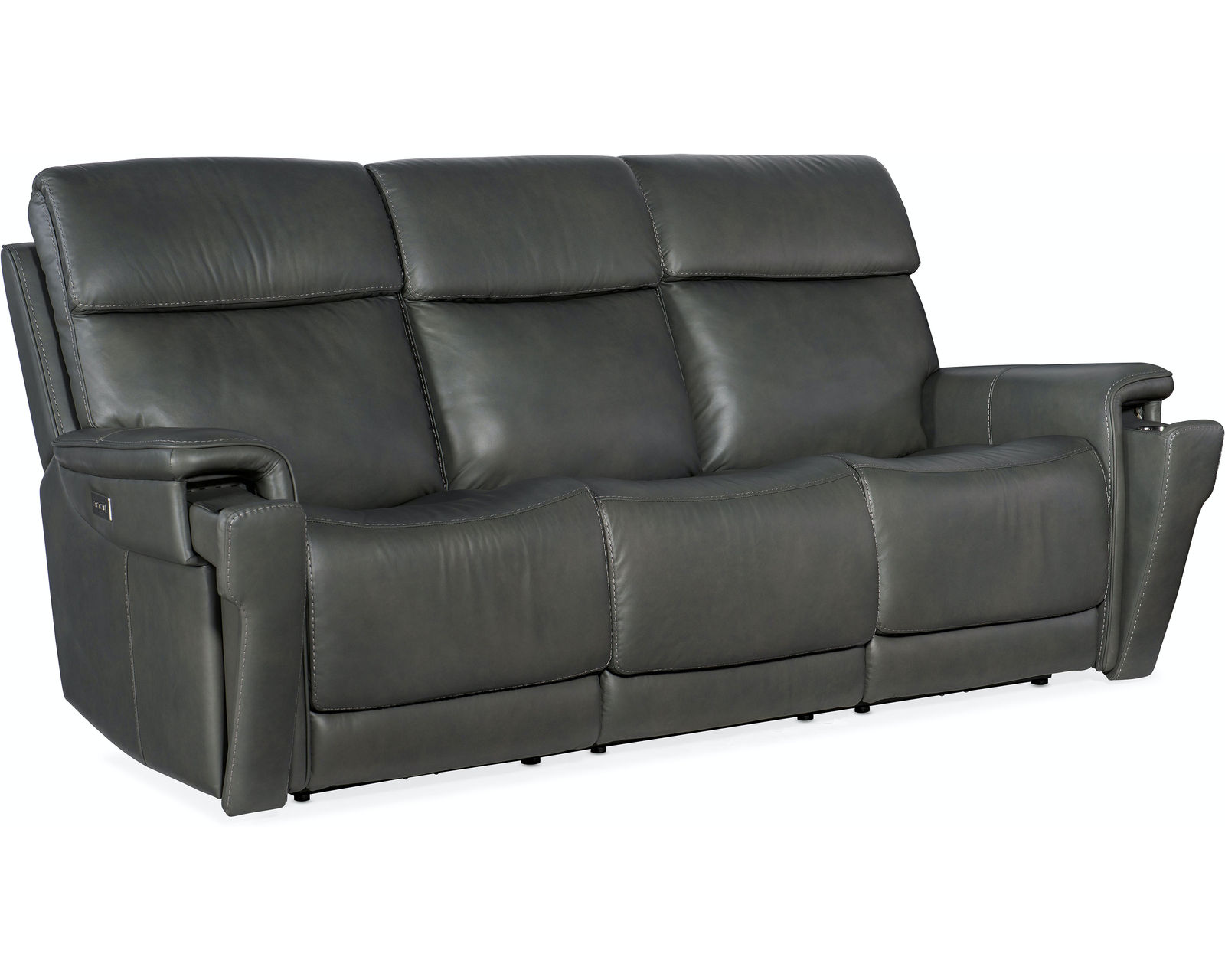 Lyra Leather Zero Gravity Power Sofa with Power Headrest 89" (Gray) In stock - All arms include USB port and pop-out arm panel with a metal cupholder