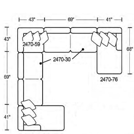 Layout E: Five Piece Double Chaise Sectional 68" x 153" x 153" x 68"