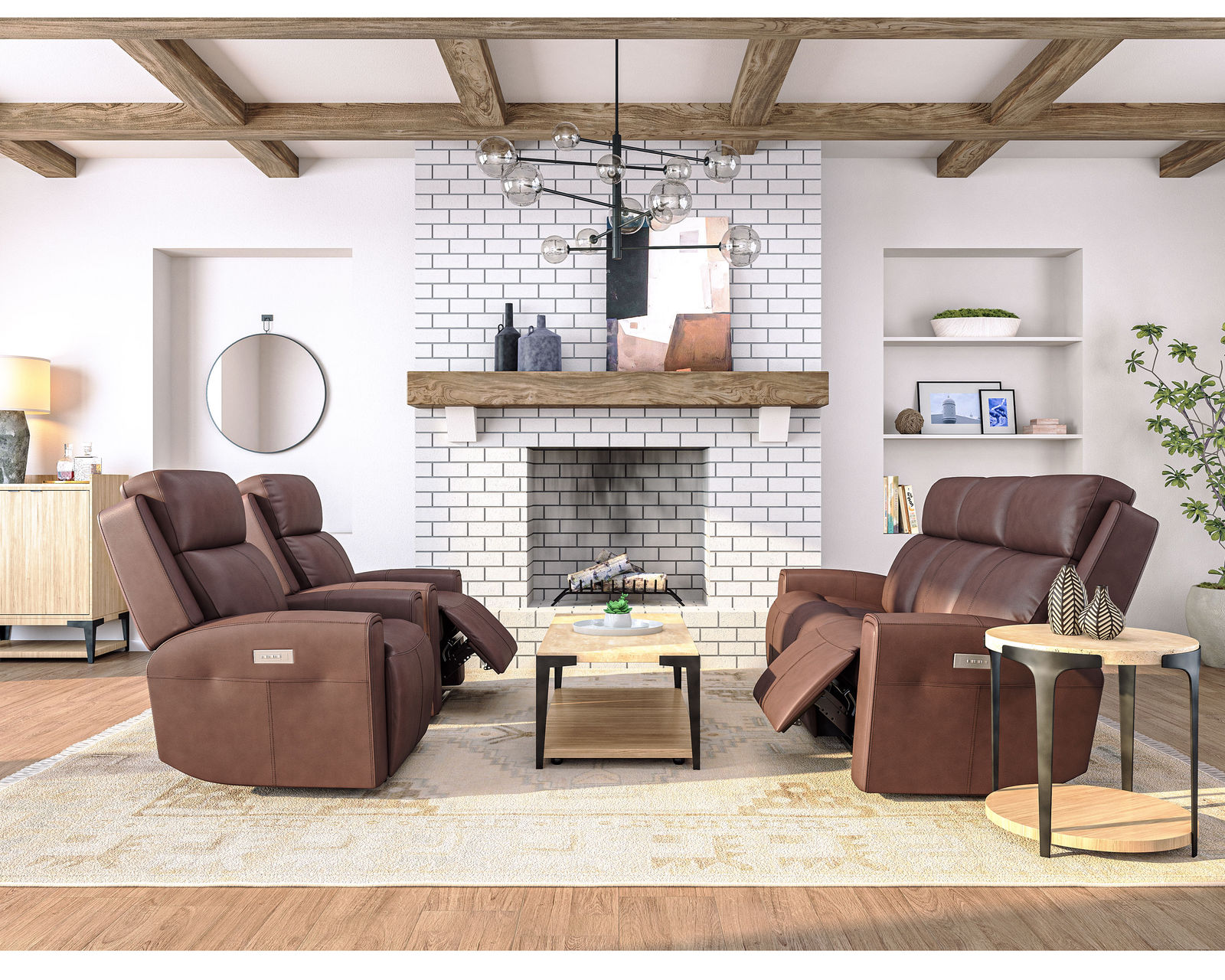 Barnett Power Reclining Sofa with Power Headrests and Lumbar (Chocolate leather) 87" - in stock