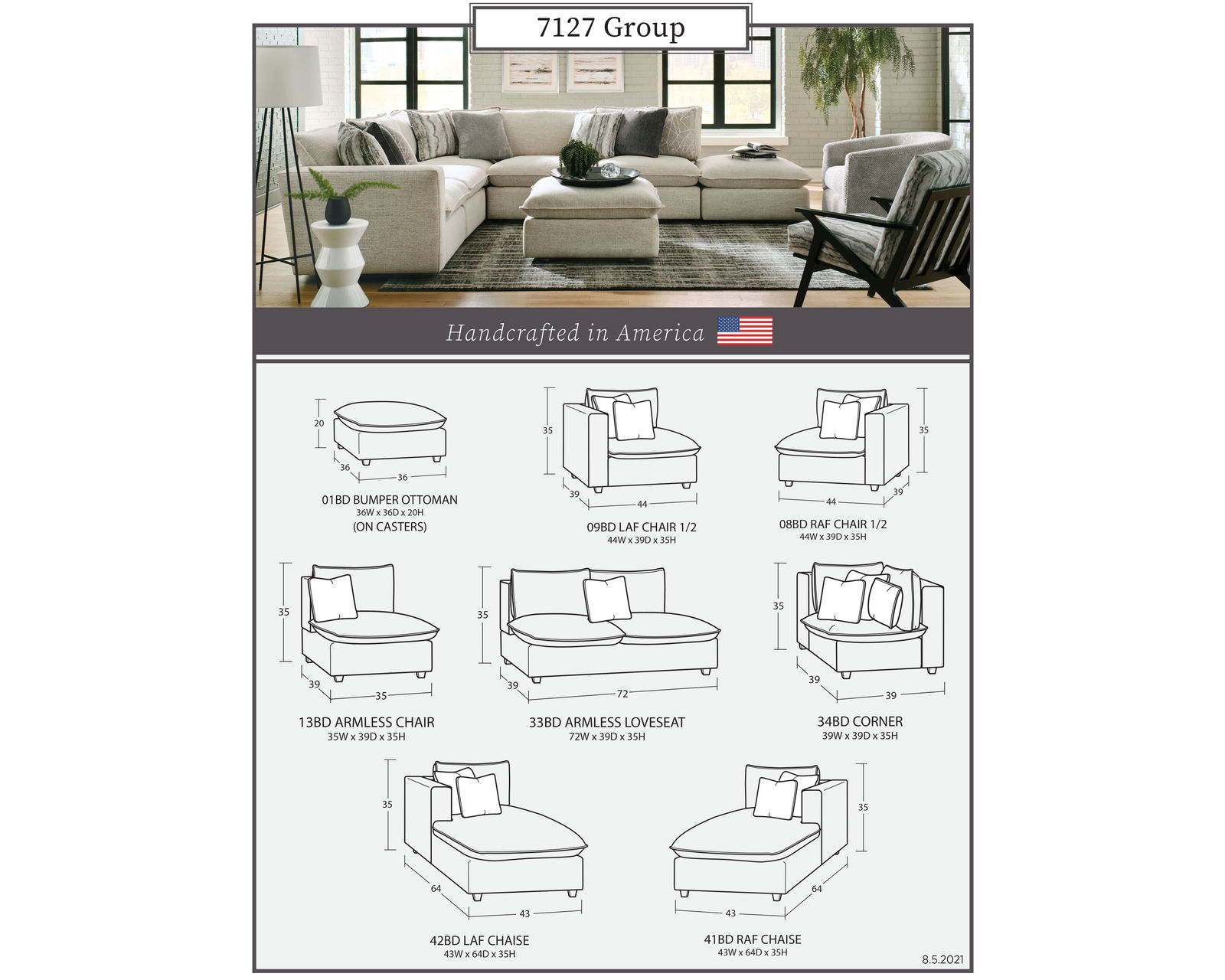 Bowie 7127 Modular Sectional (+100 performance fabrics) - Pieces available