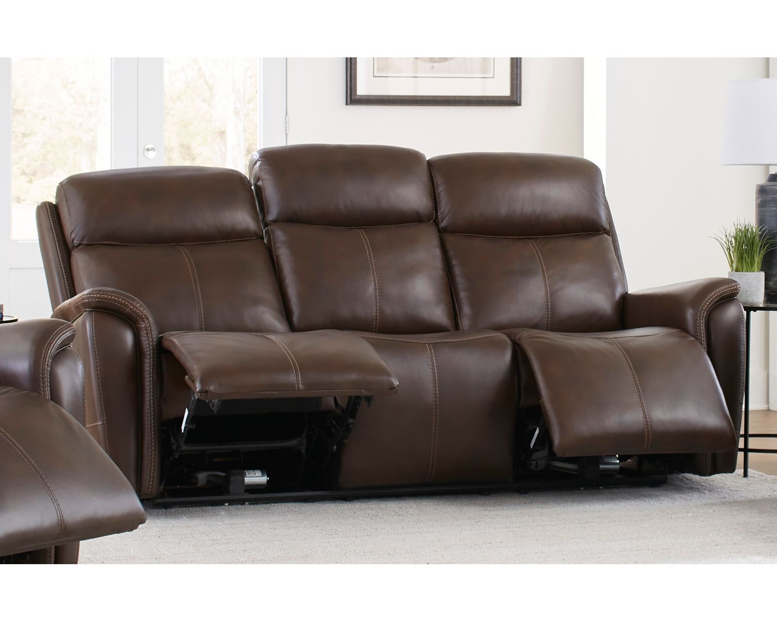 Cascade 83" Power Headrest Power Leather Reclining Sofa Auburn (In stock - Fast Shipping) - Cascade Power Headrest Power Reclining Sofa